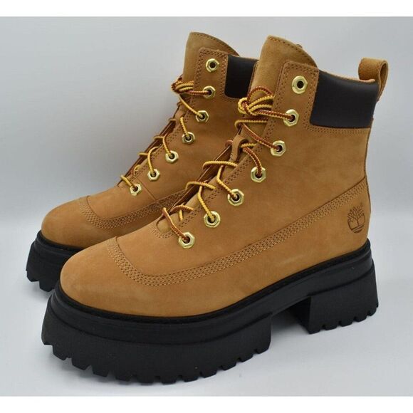 Timberland Womens Size 9.5 Sky Wheat Nubuck 6in Lace Up Platform Boots Shoes